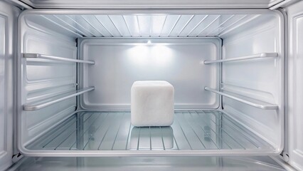 Wide-Angle White ice in the refrigerator with copy space