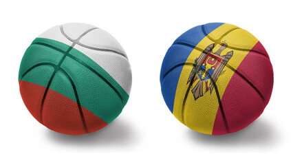 Obraz premium basketball balls with the national flags of moldova and bulgaria on the white background.