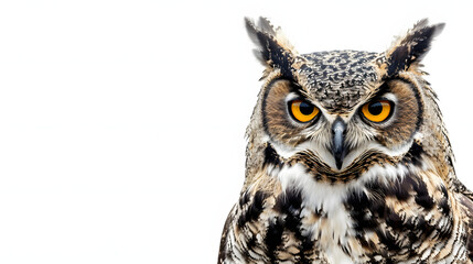 Obraz premium owl headshot with closeup of face with a white accent, text area, png