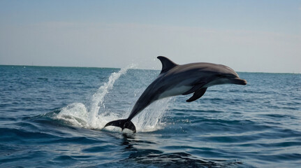 Fototapeta premium Image from happy dolphin jumping on the sea