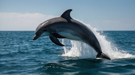 Obraz premium Image from happy dolphin jumping on the sea