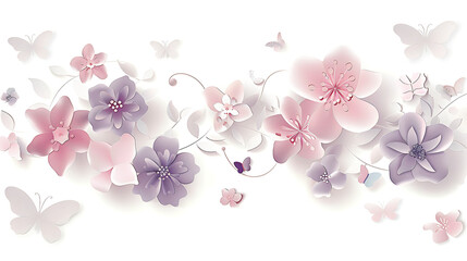 Fototapeta premium Elegant Floral Design with Soft Pastel Colors Featuring Flowers and Butterflies, Perfect for Backgrounds and Decorative Elements in Various Creative Projects