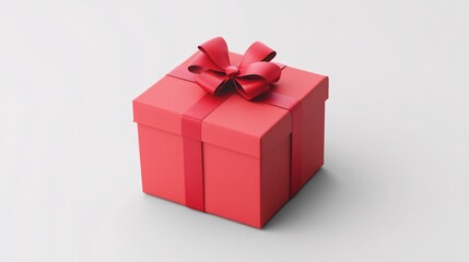 Fototapeta premium Red gift box decorated with matching bow on white background