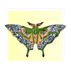 Azulejo Tile Moth Sticker Design With Intricate Details