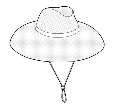 recommend clip art: Straw Lifeguard Hat with Toggle Chin Strap. Head Fashion accessory cap clothing technical illustration. Vector headgear for Men, women, unisex style, flat template CAD mockup sketch outline isolated