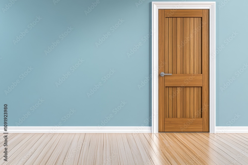 Poster Ajar door in a clean 2D illustration, with light rays extending outward into an otherwise empty white space