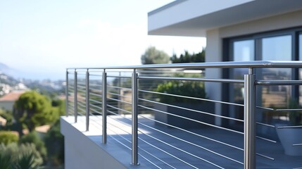 stainless steel railing on a modern balcony