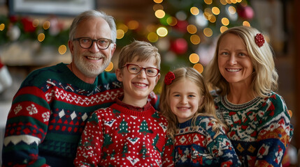 Christmas Family Portrait Festive Sweaters, Holiday Cheer, Smiling Kids