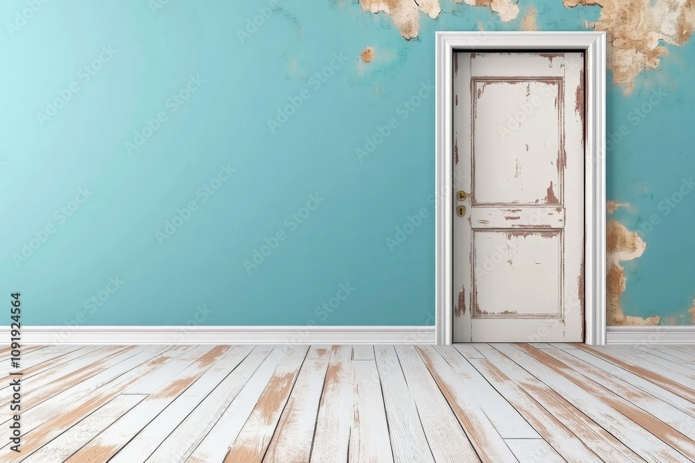 Aufkleber ajar door in minimalist style, a clean, white frame slightly open against a plain background