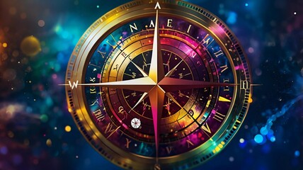 Naklejka premium Abstract circular compass design with glowing lines and dots.
