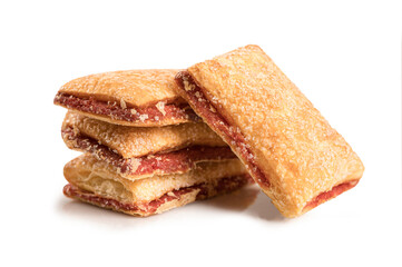 Puff pastry pies fill with jam isolated on white background.
