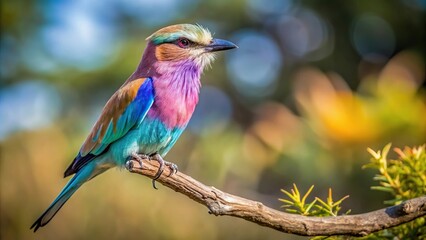 Obraz premium wildlife photography of lilac breasted roller perched on branch