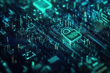This vibrant digital background features interconnected padlocks and keys, illustrating themes of security and technology in a futuristic setting. Generative AI