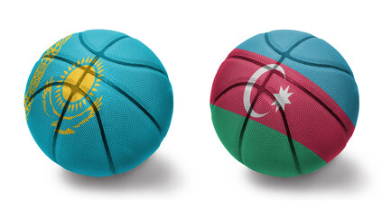 basketball balls with the national flags of azerbaijan and kazakhstan on the white background.