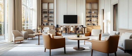 Hotel business service concept . Elegant modern living room with stylish furniture.