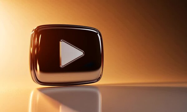 Glossy brown play button icon with a shiny finish reflecting light, ideal for digital media, online content, video production, and entertainment themes in a minimalist style.