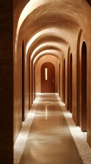Obraz premium Elegant corridor with soft lighting and arches.