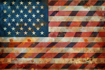 Fototapeta premium An artistic interpretation of the American flag with a textured, weathered look, showcasing rich colors and star patterns.