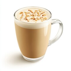 Obraz premium A creamy almond milk latte with a light frothy top and a sprinkle of almond flakes, isolated white background, realism art style
