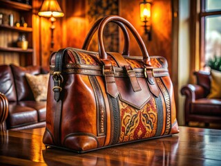 Closeup of a Beautiful Leather Bag at Home, Stylish Design, High Depth of Field, Luxury Accessories, Interior Decor, Fashionable Handbag, Home Elegance, Chic Leather Goods, Lifestyle Photography
