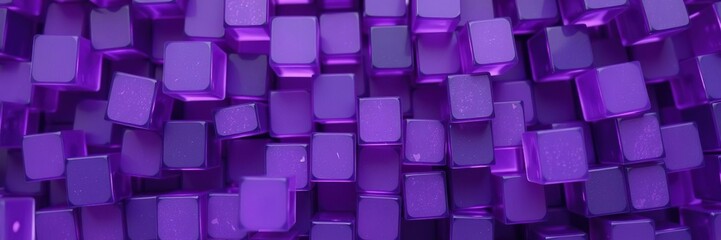 Fototapeta premium Close-up of a cluster of small cubes with different shades of purple and transparent pixels, geometric shapes, close-up photography