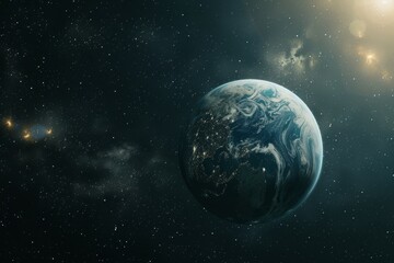 Obraz premium This captivating view features Earth illuminated by city lights and surrounded by a dark expanse of space, highlighting the planet's beauty and diversity.