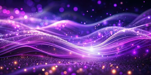 Fototapeta premium Abstract Aerial Photography of Purple Glowing Waves with Light Particles for Stunning Backgrounds and Design Elements
