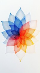 Elegant Simple Line Art Flower Design Featuring Soft Gradient Colors of Blue, Red, and Yellow on a Clean White Background for Modern Aesthetics