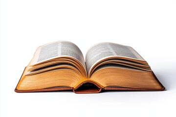Obraz premium Open Book with Yellowed Pages and a Soft Cover against a Whitespace Background, Perfect for Academic and Educational Concepts, Literature, and Reading Themes