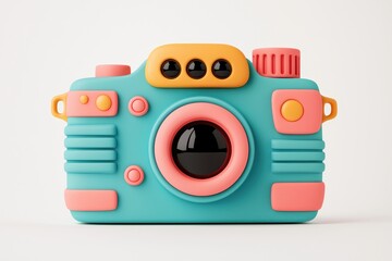 Naklejka premium Colorful Toy Camera on White Background Showcasing Playful Design and Creativity Ideal for Children's Photography Concepts and Creative Projects