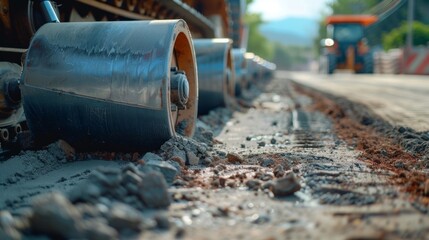 A line of compactors creates a smooth surface compressing the soil for a solid foundation.