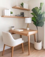 Cozy and Chic Home Office Space with a Minimalist Desk and Contemporary Decor