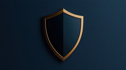 Modern shield design with glossy black surface and elegant gold trim against dark background symbolizes protection and strength, ideal for themes of security and resilience.