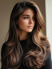 Naklejka premium Portrait of a young woman with wavy hair.