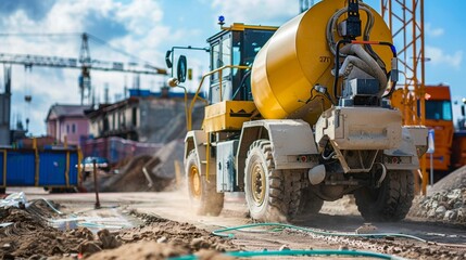 A wireless digital tracker p on a cement mixer providing instant updates on its location and operation status to streamline logistics on the construction site.