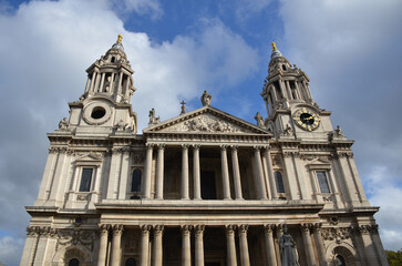 London, England, United Kingdom - October 2024: View of the facade of Saint Paul's cathedral