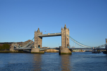 London, England, United Kingdom - October 2024: Tower Bridge is a bascule, suspension bridge built...