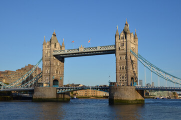 London, England, United Kingdom - October 2024: Tower Bridge is a bascule, suspension bridge built...