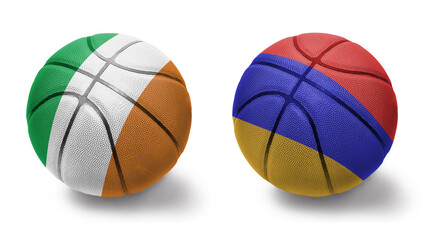 Obraz premium basketball balls with the national flags of armenia and ireland on the white background.