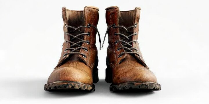 Pair of boots on white background, 4K Video