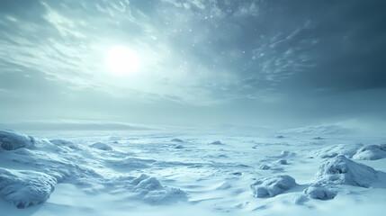 Fototapeta premium Arctic tundra: a stark arctic tundra scene with vast expanses of snow-covered plains, polar bears, and a shimmering aurora borealis overhead. Frozen Arctic Tundra. Illustration