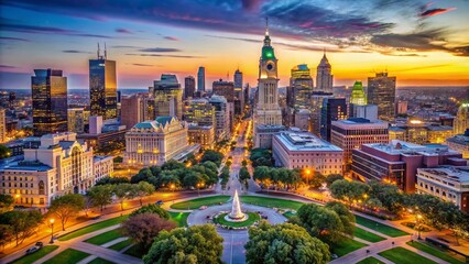 Fototapeta premium Aerial View of Philadelphia's Iconic Skyline and Love Park Capturing the Heart of the City, Showcasing its Vibrant Streets and Romantic Atmosphere