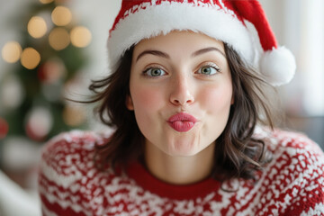 Germany woman blowing a kiss during Christmas celebration, love and family