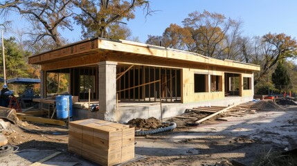 Obraz premium In the spirit of collaboration local businesses donate materials and services for the construction of the community center.