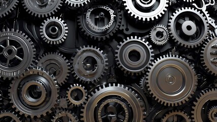 Background Metal Wall Made of Turning Gears Seamless. Metal gear wheel engine car and bike, mechanic industry concept.