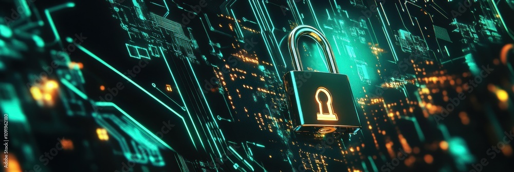 Poster a striking digital background showcases a blend of padlocks and keys, symbolizing security and prote