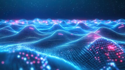 Obraz premium Abstract Blue and Pink Digital Landscape