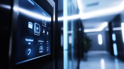 Obraz premium Digital Control Panel in Modern Office Hallway