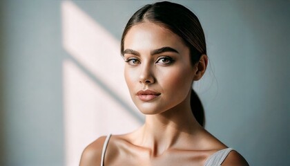 Naklejka premium Young perfect woman with clear skin, Skincare and wellness concept,&nbsp;isolated studio background 