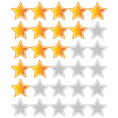 Fototapeta premium Rating star icon. Yellow-orange gradient stars. Five-level rating symbols. Feedback assessment vector.